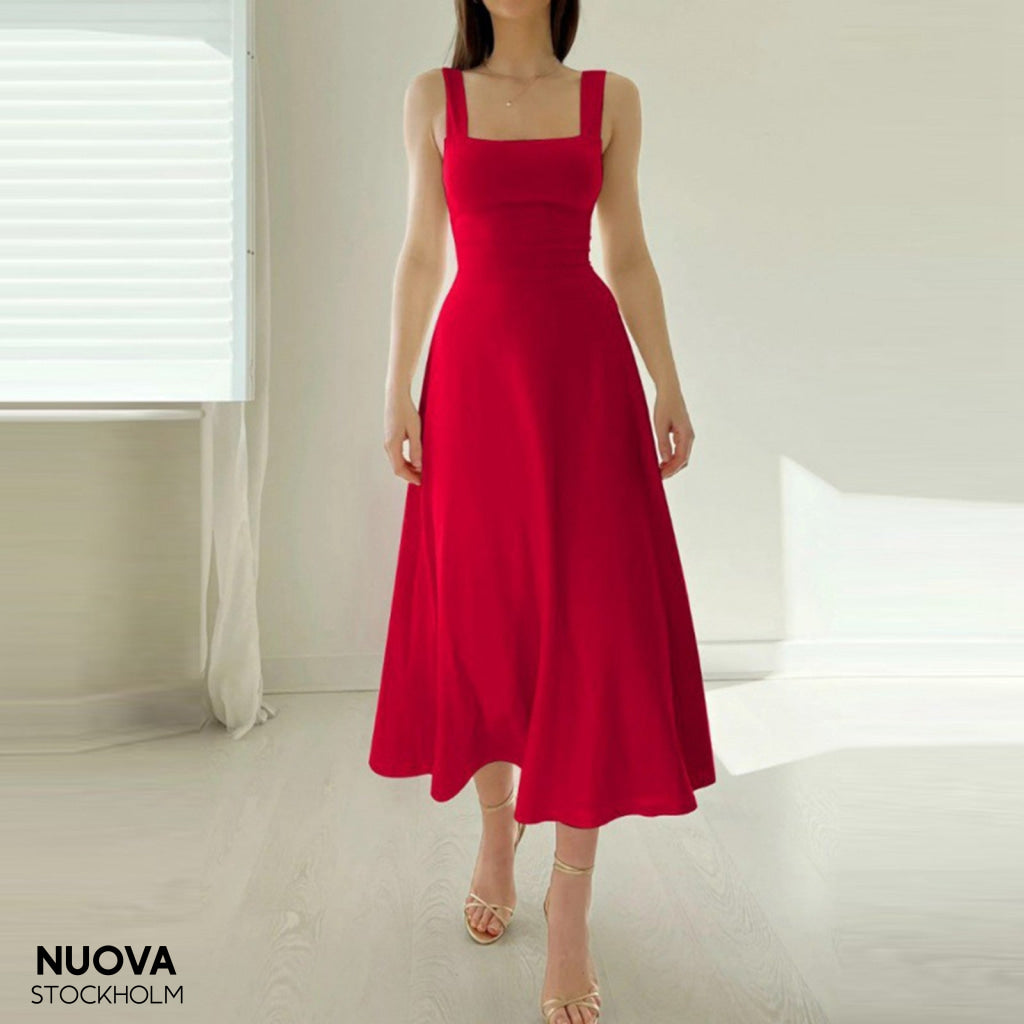 Selma™ - Elegant Monokrom Chiffongklänning Med Fyrkantig Halsringning Rd2 / S Dress