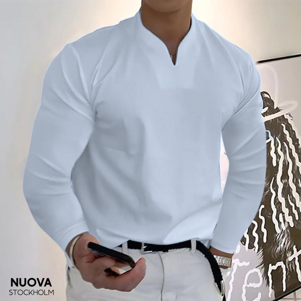 Novas - Overhemd Voor Mannen Stijlvolle V-Hals Wit / S